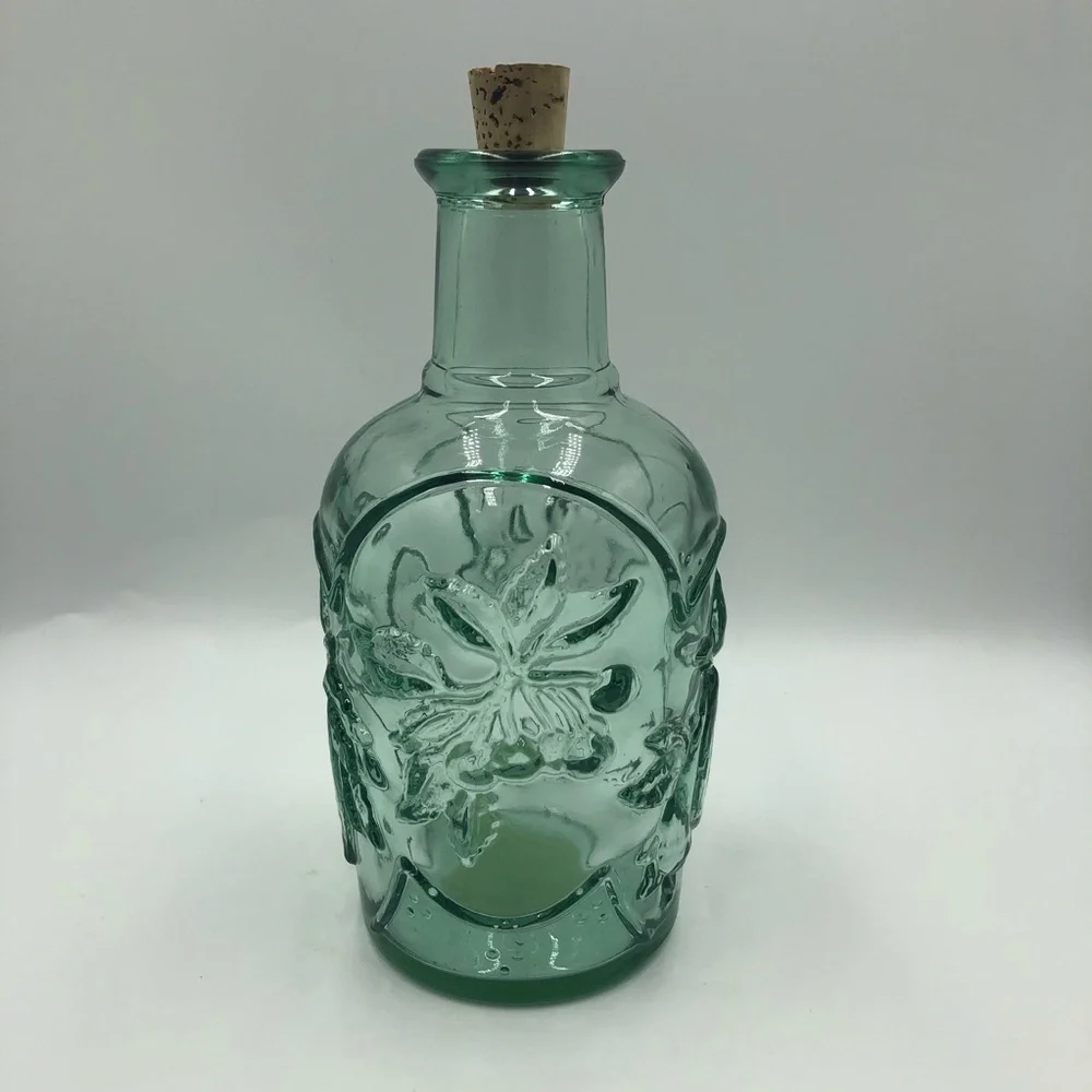 Libbey Glass Decanter Orchard Fruit Embossed Green